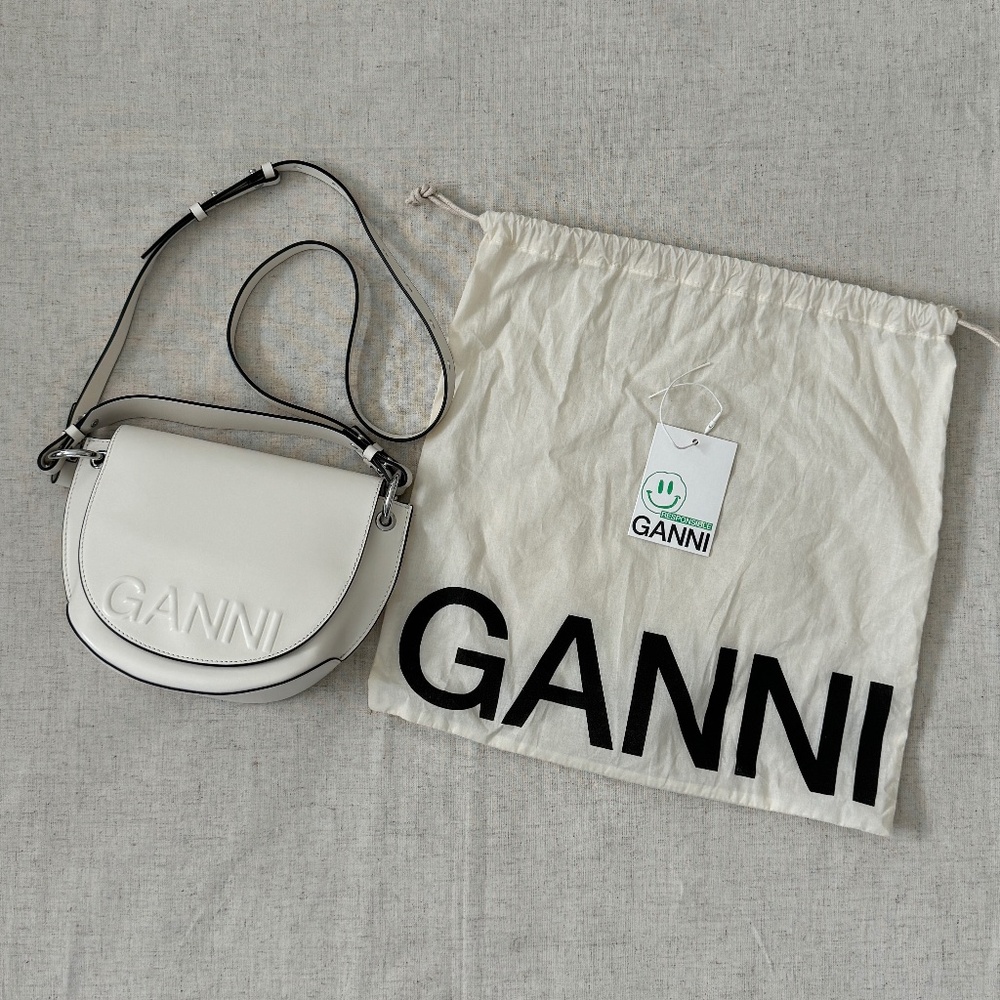 Ganni Banner Saddle Leather Off-White Crossbody Bag | One Size - Picture 4 of 17